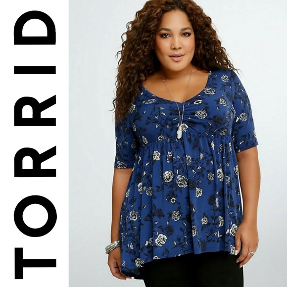 torrid Tops - Torrid Navy Blue Babydoll Short Sleeve Top Blouse